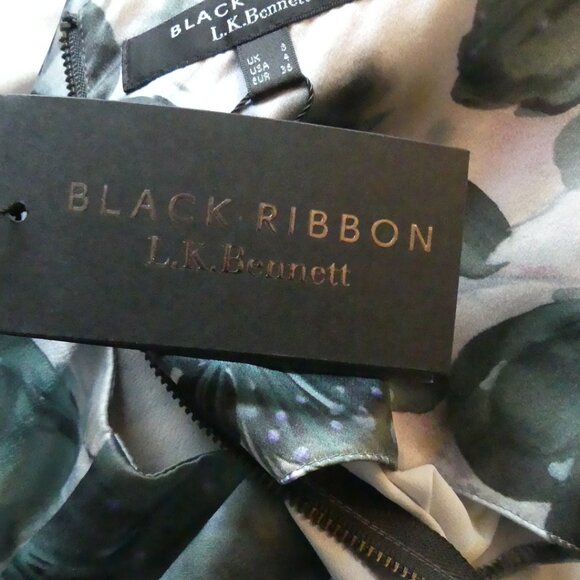 LK Bennett Black Ribbon Zanetta Blossom Garden Print Silk Blouse Top USA Size 4 - Picture 13 of 15